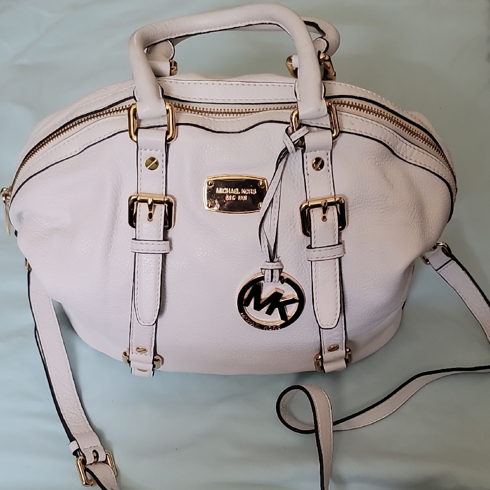 Michael Kors White Dome Satchel with Gold Accents